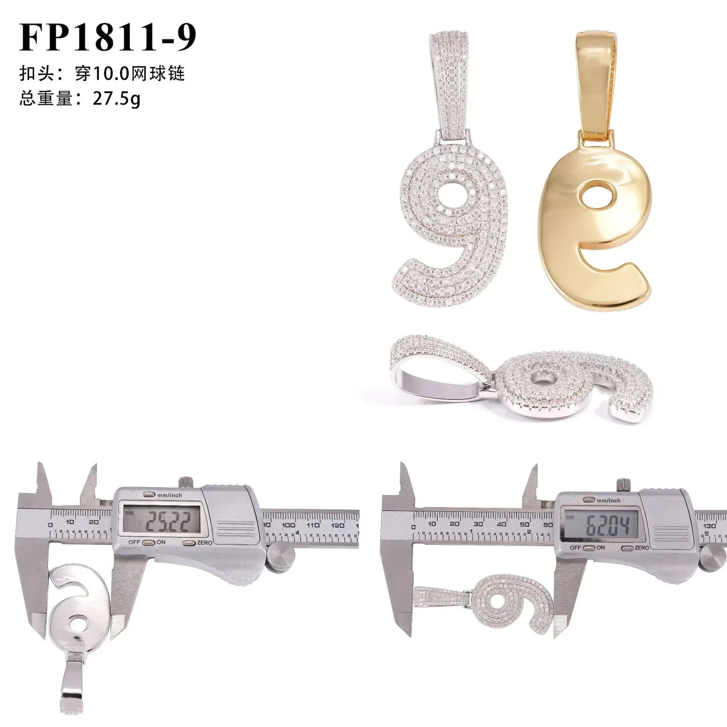 0-9 Number Pendant – Hip-Hop Style S925 Silver Moissanite, Personalized Jewelry - CaratixJewelry