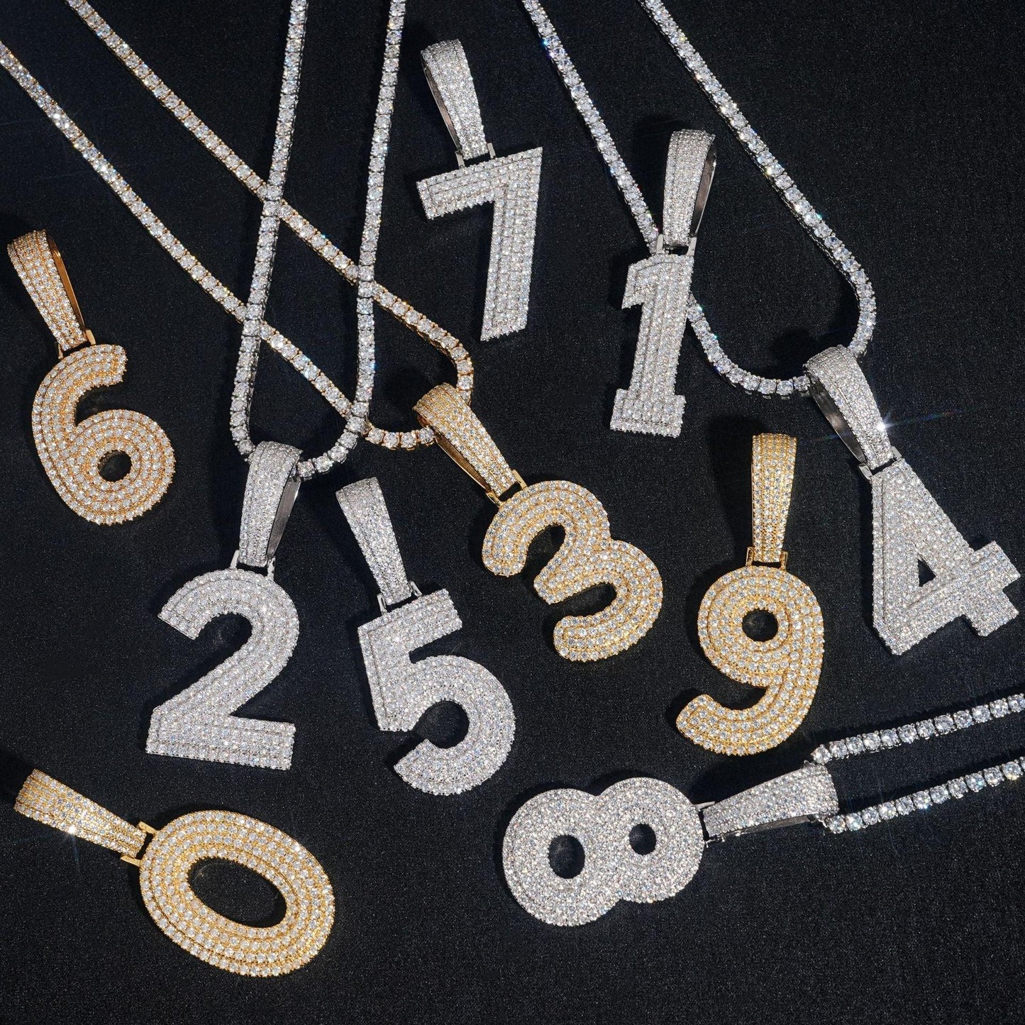 0-9 Number Pendant – Hip-Hop Style S925 Silver Moissanite, Personalized Jewelry - CaratixJewelry