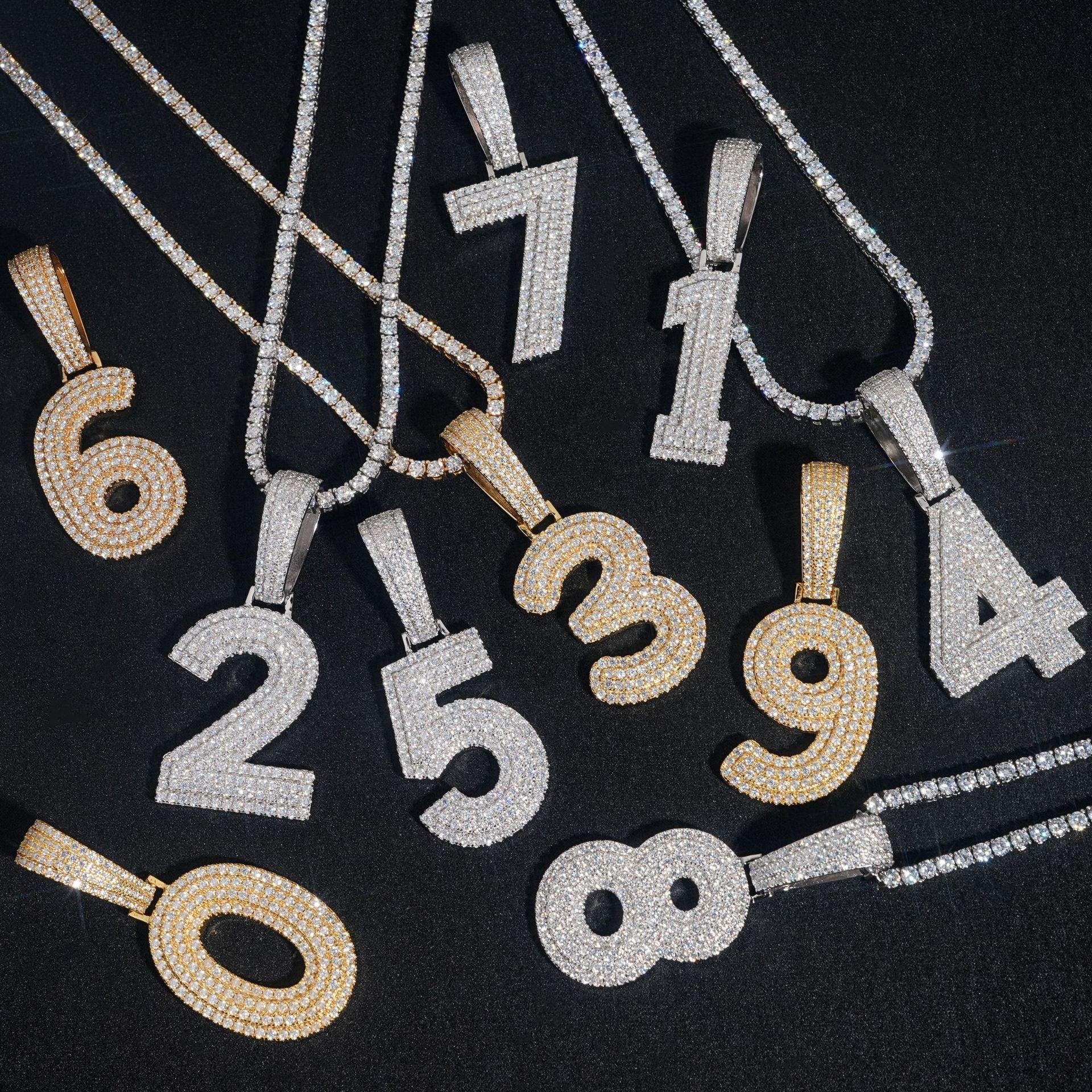 0-9 Number Pendant – Hip-Hop Style S925 Silver Moissanite, Personalized Jewelry - CaratixJewelry
