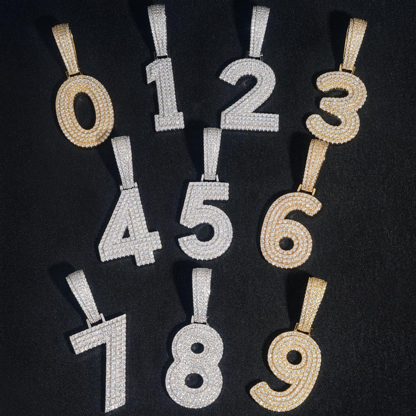 0-9 Number Pendant – Hip-Hop Style S925 Silver Moissanite, Personalized Jewelry - CaratixJewelry