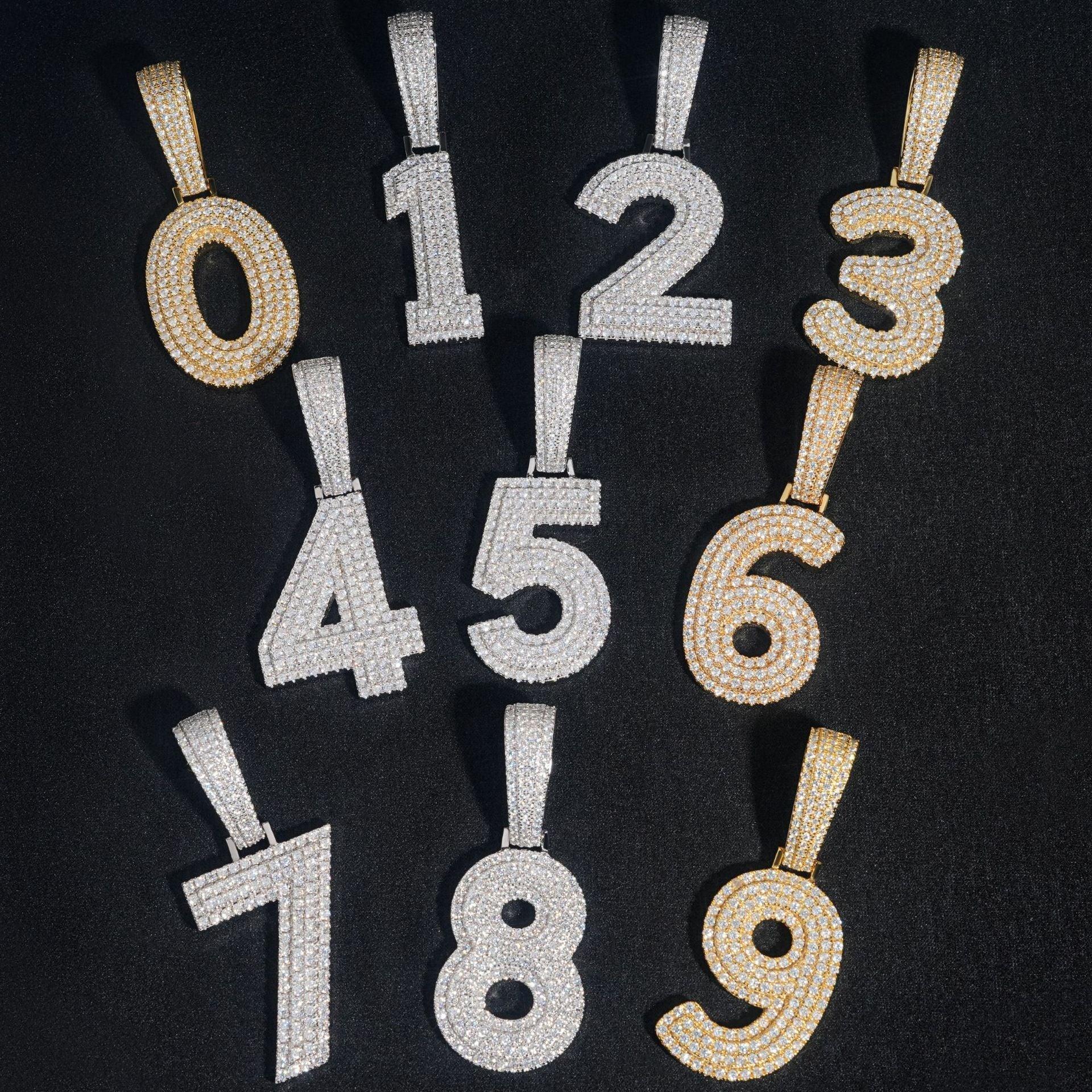 0-9 Number Pendant – Hip-Hop Style S925 Silver Moissanite, Personalized Jewelry - CaratixJewelry