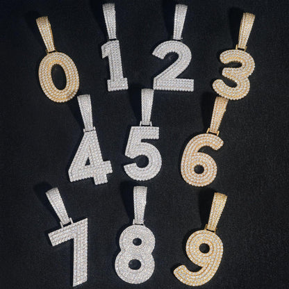 0-9 Number Pendant – Hip-Hop Style S925 Silver Moissanite, Personalized Jewelry - CaratixJewelry
