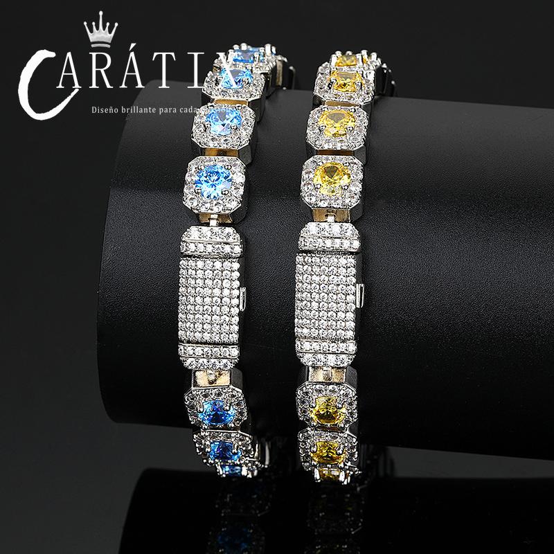 CARÁTIX - Hip Hop 5A+ CZ Stone Bing Iced Out 10mm Tennis Link Chain Chokers Necklaces for Men Women Rapper Jewelry Blue Yellow Stone Valentine's Day Gift for Men & Girls & Boys Mothers' Day Gift #Springtok