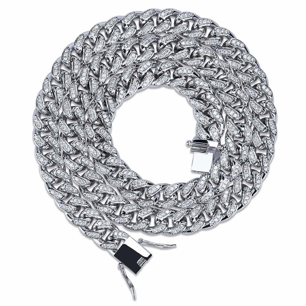 CARÁTIX 10MM Miami Cuban Chain Necklace – Iced Out Hip Hop Jewelry with Paved CZ Rhinestones for Men & Women