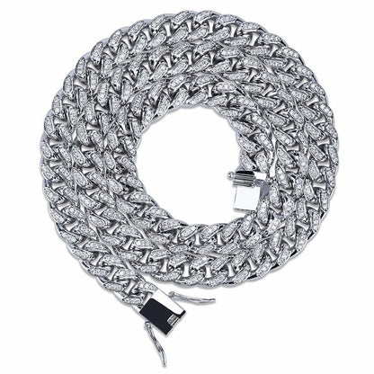 CARÁTIX 10MM Miami Cuban Chain Necklace – Iced Out Hip Hop Jewelry with Paved CZ Rhinestones for Men & Women