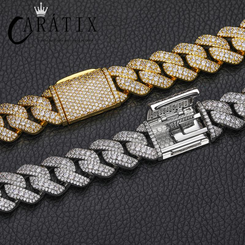 CARÁTIX 3 Row Iced Out Cuban Link Chain Necklace – Gold & Silver CZ Hip Hop Bling Jewelry for Men | Rapper Chain Gift