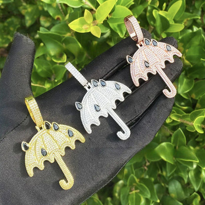 Iced Out "Umbrella" Pendant Necklace | Men's Real Copper CZ Hip Hop Jewelry - CaratixJewelry