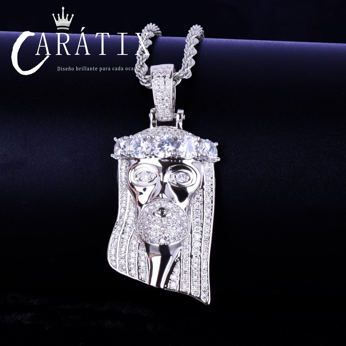 CARÁTIX - Bubble Letter Iced Out Religious Jesus Head Pendant Necklace Golden Color Bling Cubic Zircon Men's Hip Hop Jewelry For Gift Valentine's Day Gift for Men & Girls & Boys Mothers' Day Gift #Springtok