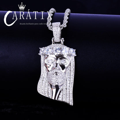 CARÁTIX - Bubble Letter Iced Out Religious Jesus Head Pendant Necklace Golden Color Bling Cubic Zircon Men's Hip Hop Jewelry For Gift Valentine's Day Gift for Men & Girls & Boys Mothers' Day Gift #Springtok