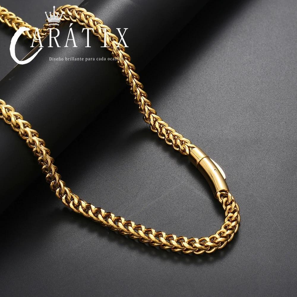 CARÁTIX - Hip Hop Stainless Steel PVD Plated Franco Chain 6MM Polishing Clasp Necklace Stainless Steel  Bracelet Women Mens Jewelry Valentine's Day Gift for Men & Girls & Boys Mothers' Day Gift #Springtok