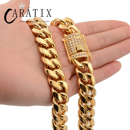 CARÁTIX Cuban Miami Chain | 6–18mm Stainless Steel CZ Hip Hop Necklace for Men
