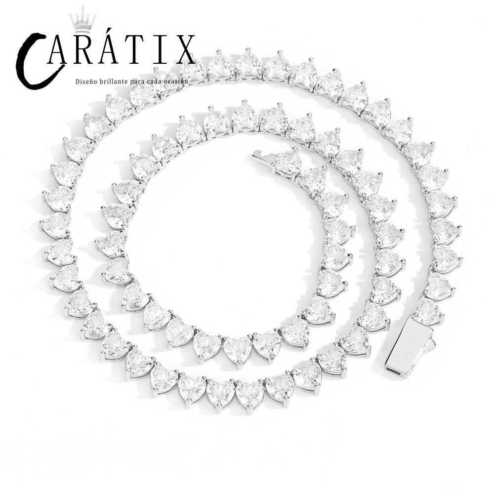 CARÁTIX - 6mm Heart Shape   Tennis Chain  Bling Necklace For Women Gift Fashion Jewelry A token of love Valentine's Day Gift for Men & Girls & Boys Mothers' Day Gift #Springtok