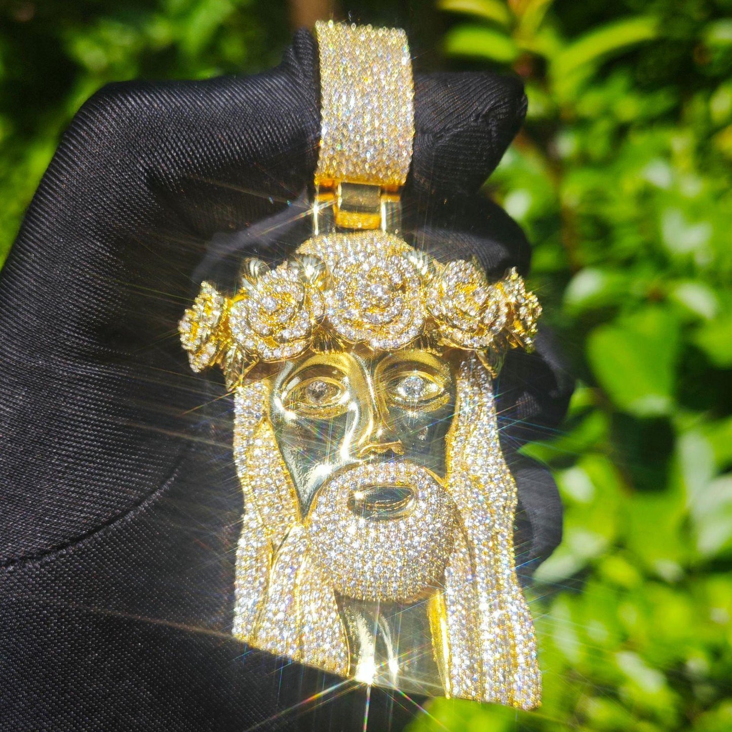 Hip Hop Jesus Rose Pendant Necklace | Iced Out Zircon Street Style Jewelry for Men