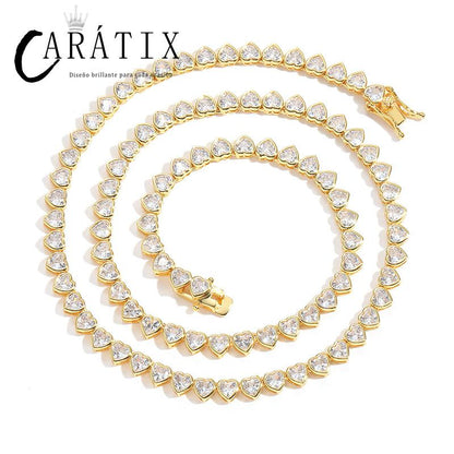 CARÁTIX - Hip Hop Bing Iced Out Heart Shape CZ Stone Tennis Link Chain Chokers Necklaces for Men Women Unisex Lovers Rapper Jewelry Gift Valentine's Day Gift for Men & Girls & Boys Mothers' Day Gift #Springtok