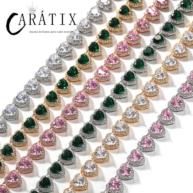 CARÁTIX - Hip Hop 3A+ Cubic Zirconia Bing Iced Out Heart Shape CZ Stone Tennis Link Chain Chokers Necklaces for Men Women Rapper Jewelry Valentine's Day Gift for Men & Girls & Boys Mothers' Day Gift #Springtok