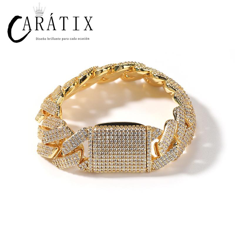 CARÁTIX 20mm 3-Row Square Cuban Link Chain Necklace – CZ Iced Out Heavy Hip Hop Bling Jewelry for Men | Rapper Gift