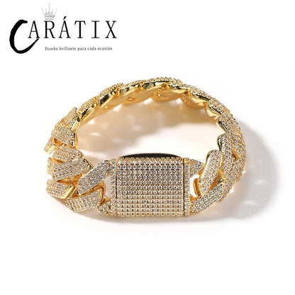 CARÁTIX 20mm 3-Row Square Cuban Link Chain Necklace – CZ Iced Out Heavy Hip Hop Bling Jewelry for Men | Rapper Gift