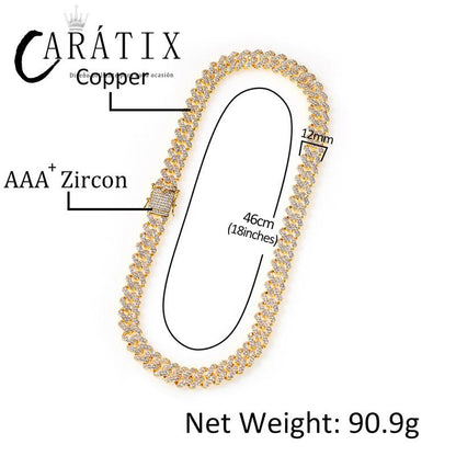 CARÁTIX 12mm Square Cuban Chain | AAA+ CZ Iced Out Choker Necklace for Men & Women