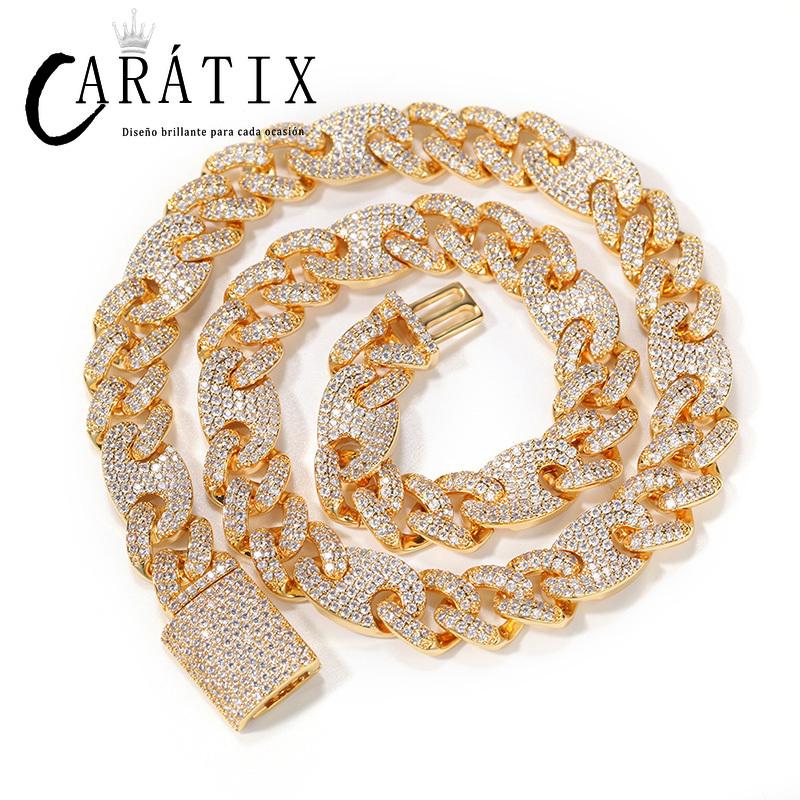 CARÁTIX Coffee Bean Cuban Link Chain Necklace – AAA CZ Iced Out Hip Hop Bling Jewelry for Men | Micro Paved Rapper Gift