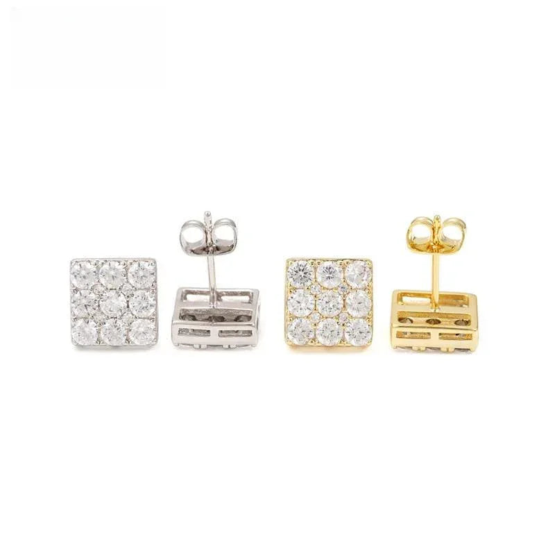 925 Silver Square Moissanite Look Earrings Trendy Unisex - CaratixJewelry