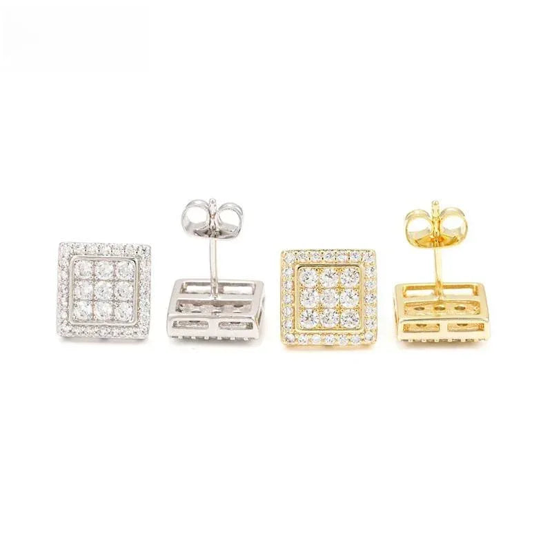 925 Silver Square Moissanite Stud Earrings Unisex Couple Style - CaratixJewelry
