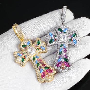 Colored Zircon Cross Pendant Necklace – Custom Hip Hop Jewelry - CaratixJewelry