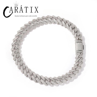 CARÁTIX 17mm Iced Out Cuban Link Chain Necklace – 5A CZ Claw Inlay Hip Hop Bling Jewelry for Men | Rapper Gift