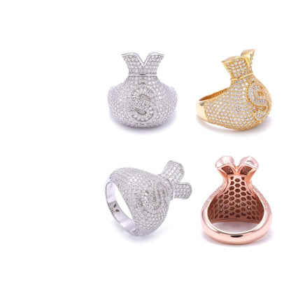 Moissanite Money Bag Ring | S925 Silver Men’s Iced Out Hip Hop Jewelry - CaratixJewelry