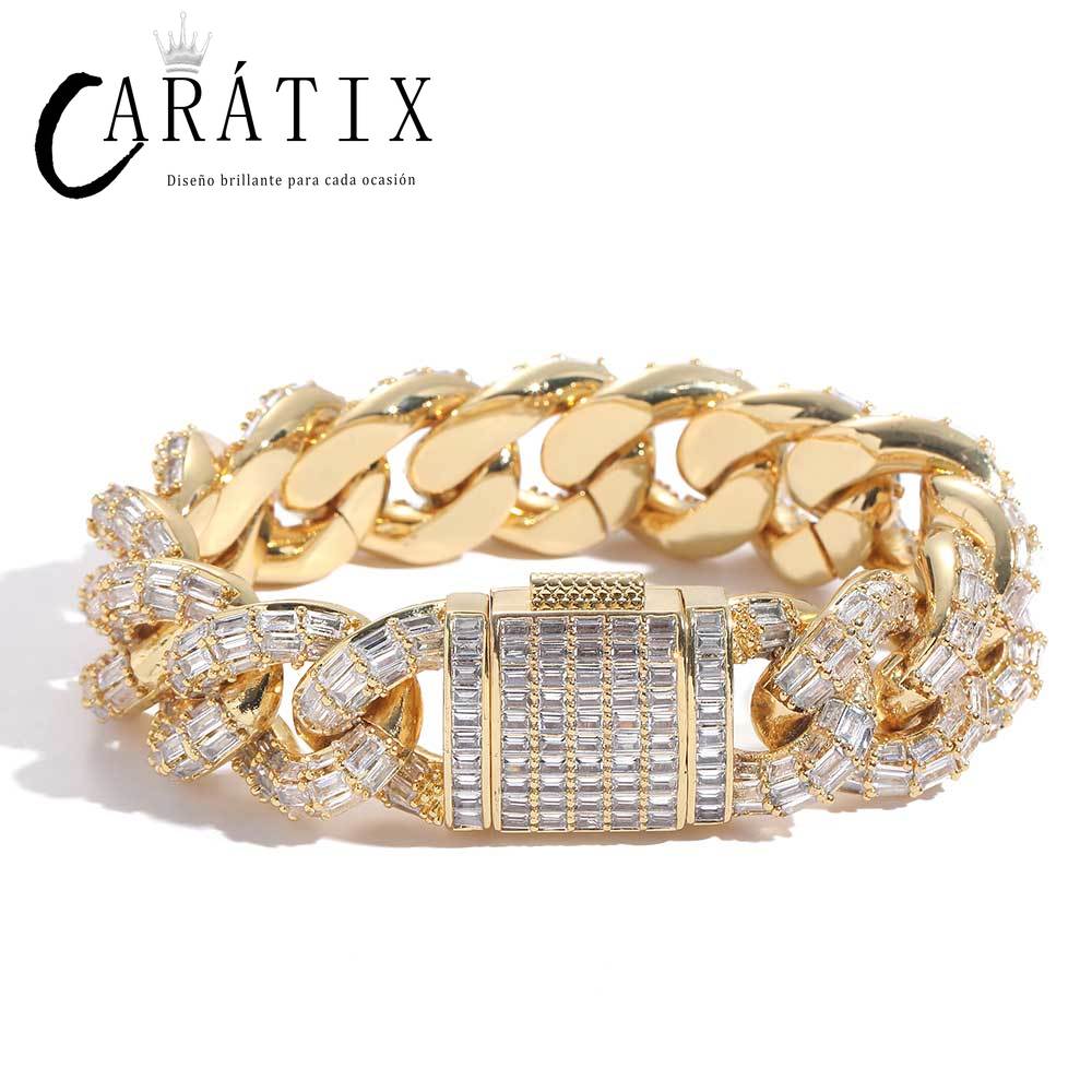 CARÁTIX - 21Mm Thick Cuban Link Chain Necklace Cubic Zirconia Women's T Square Cuban Chain Men Luxury Necklace Jewelry Valentine's Day Gift for Men & Girls & Boys Mothers' Day Gift #Springtok