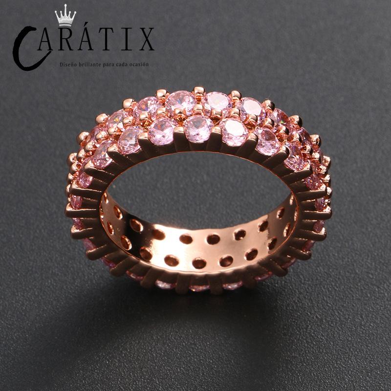 Caratix- new hip-hop men's ring, double-row micro-set with large pink zircon ring, high-quality hip-hop ring.