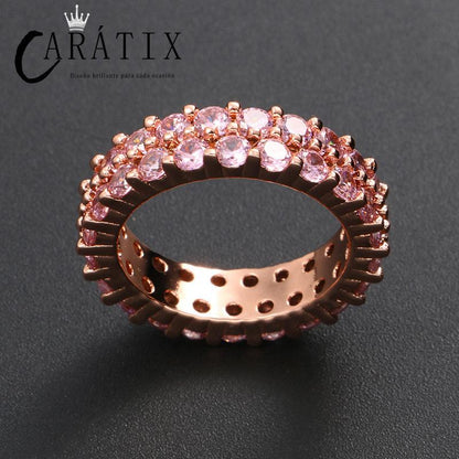 Caratix- new hip-hop men's ring, double-row micro-set with large pink zircon ring, high-quality hip-hop ring.
