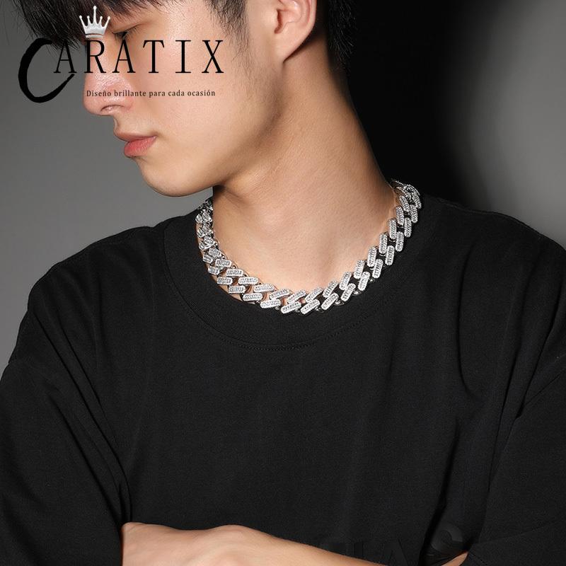 CARÁTIX 17mm Iced Out Cuban Link Chain Necklace – 5A CZ Claw Inlay Hip Hop Bling Jewelry for Men | Rapper Gift