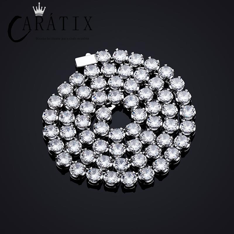 CARÁTIX - Hip Hop 4 Claws Setting Round CZ Stone Bling Iced Out Tennis Link Chain Chokers Necklaces for Men Women Unisex Rapper Jewelry Valentine's Day Gift for Men & Girls & Boys Mothers' Day Gift #Springtok