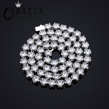 CARÁTIX - Hip Hop 4 Claws Setting Round CZ Stone Bling Iced Out Tennis Link Chain Chokers Necklaces for Men Women Unisex Rapper Jewelry Valentine's Day Gift for Men & Girls & Boys Mothers' Day Gift #Springtok