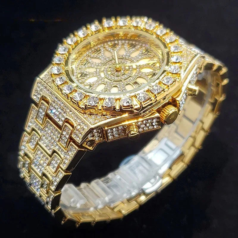 Luxury Full Iced Bright Zircon Men's Watch | Hip Hop Quartz Wristwatch | Waterproof Luminous Reloj Hombre | Caratix - CaratixJewelry