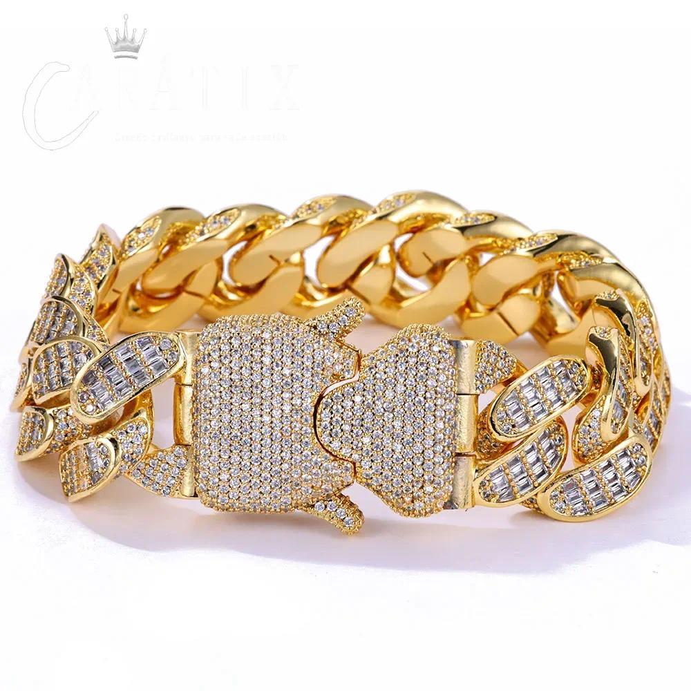 CARÁTIX 18mm Cuban Link Chain Necklace – Micro Pave Rectangular CZ Iced Out Hip Hop Jewelry for Men | Spring Buckle Design