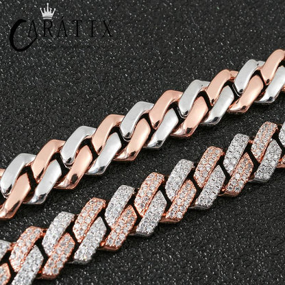 CARÁTIX 14mm Two Tone Cuban Chain | 5A+ CZ Iced Out Claw Set Hip Hop Necklace for Men