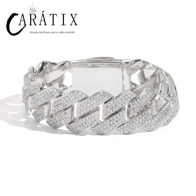 CARÁTIX 20mm Iced Out Cuban Link Chain Necklace – 3 Row CZ Heavy Rhombus Hip Hop Bling Jewelry for Men | Rapper Gift