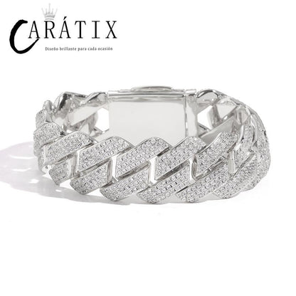 CARÁTIX 20mm Iced Out Cuban Link Chain Necklace – 3 Row CZ Heavy Rhombus Hip Hop Bling Jewelry for Men | Rapper Gift