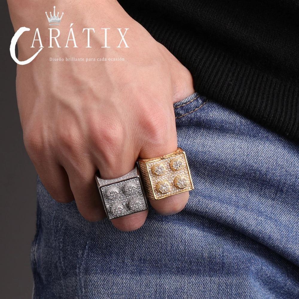 Caratix-Foreign Trade Hip Hop Wind Dice Ring Real Electroplating Fashion Personality Hipster Ring Men's Hiphop Ring High Quality Hip Hop Ring