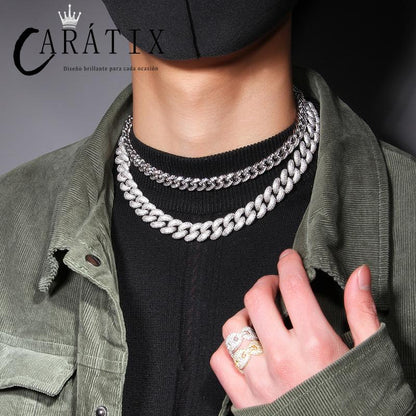 CARÁTIX 5 Row Iced Out Cuban Link Chain Necklace – Round CZ Hip Hop Bling Jewelry for Men | Rapper Choker Gift