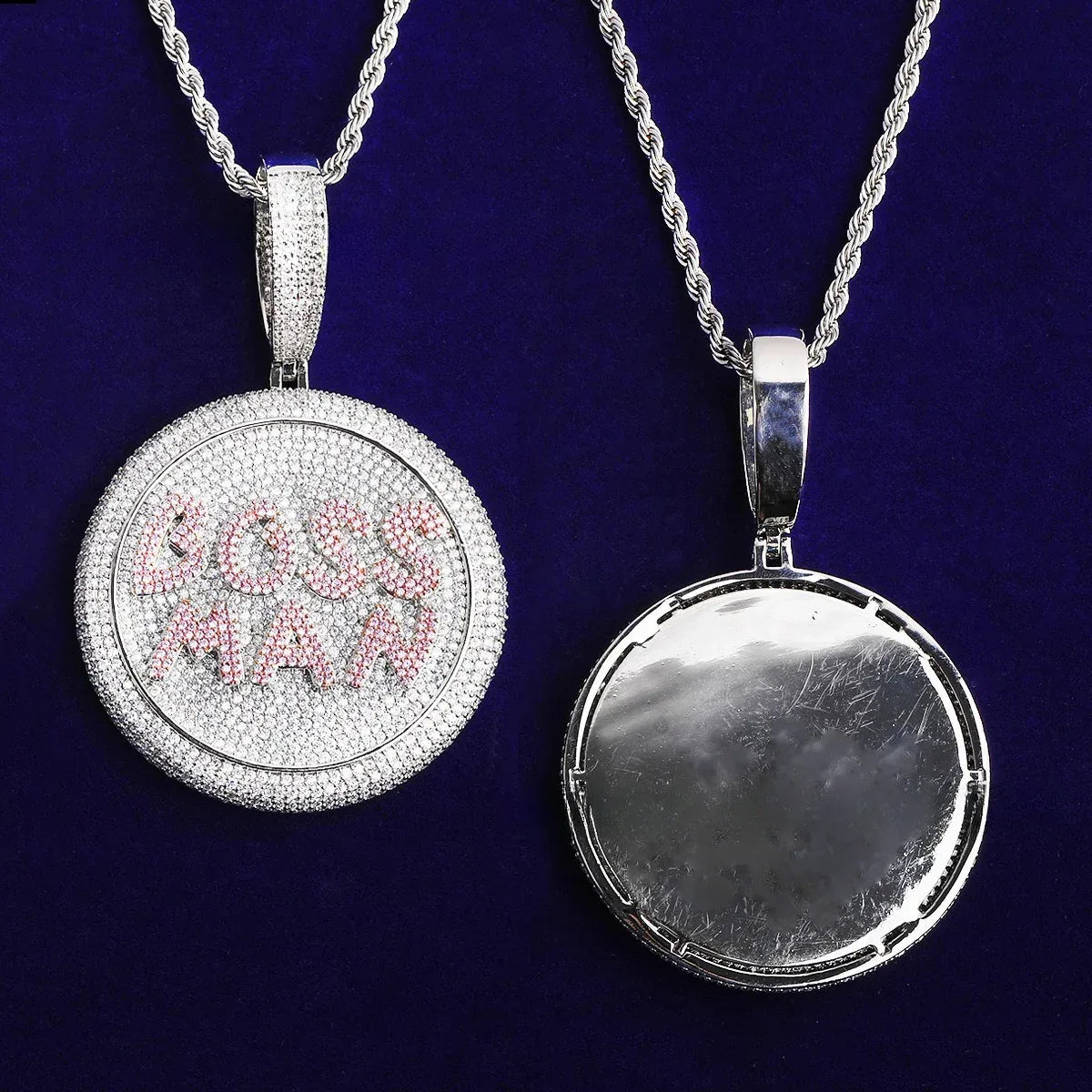 Iced Out "BOSSMAN" Letter Pendant | Men's Real Copper CZ Necklace - CaratixJewelry