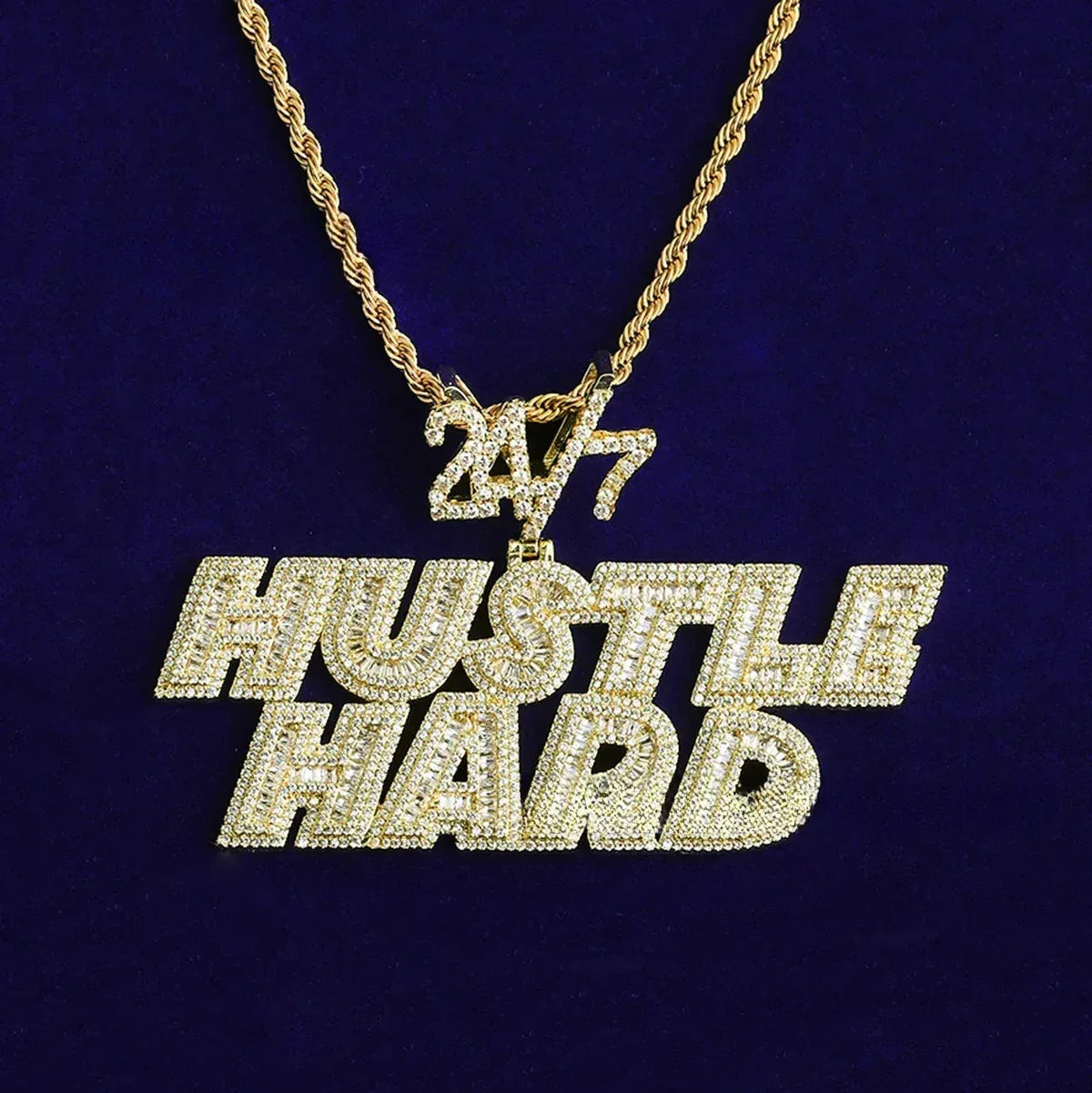 Iced Out "24/7" Bail Letter Pendant | Men's Real Copper CZ Necklace - CaratixJewelry