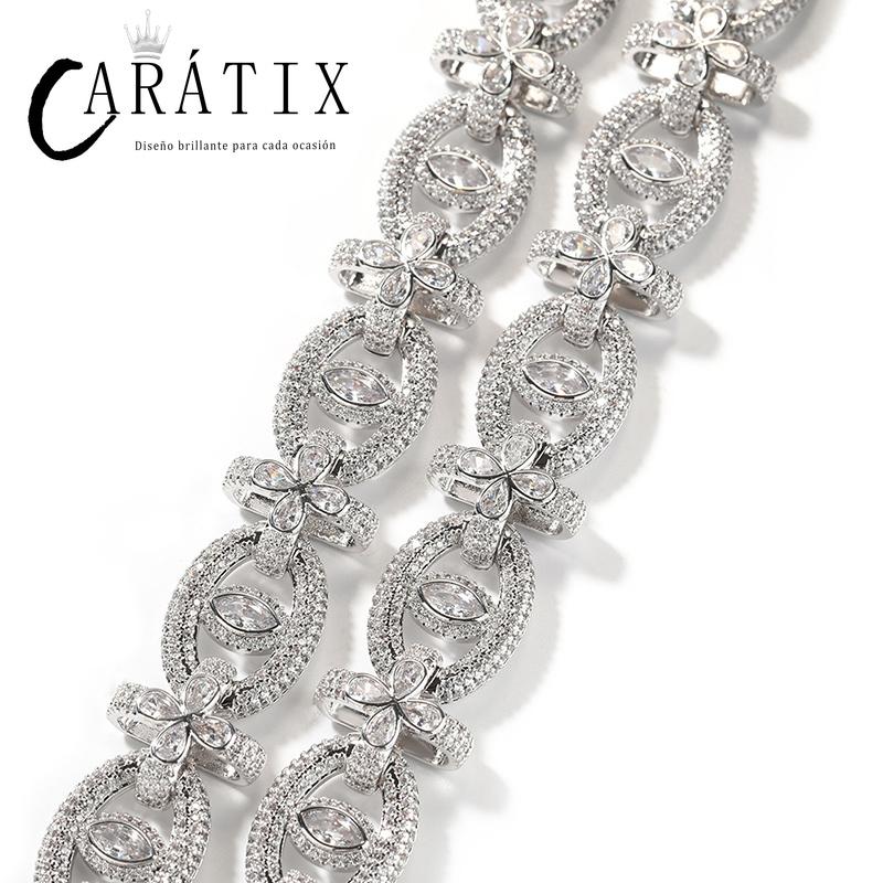 CARÁTIX 7"-22" Fatima Eye Cross Link Chain Bracelet – 5A+ CZ Iced Out Hip Hop Bling Jewelry for Men | 18mm Rapper Gift