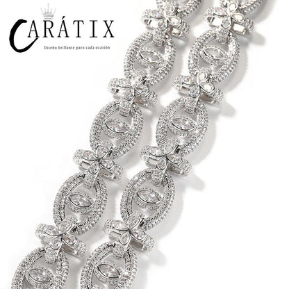 CARÁTIX 7"-22" Fatima Eye Cross Link Chain Bracelet – 5A+ CZ Iced Out Hip Hop Bling Jewelry for Men | 18mm Rapper Gift