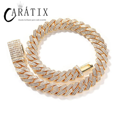 CARÁTIX 20mm Iced Out Cuban Link Chain Necklace – Heavy CZ Rhombus Hip Hop Bling Jewelry for Men | Rapper Curb Choker Gift