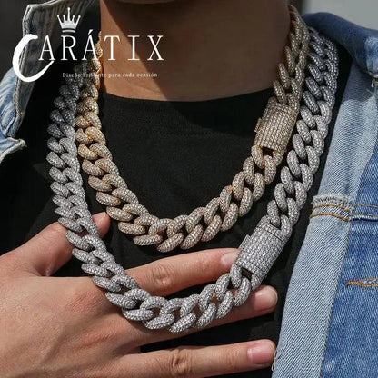 CARÁTIX - 14mm  Miami Cuban Chunky Link Chain Box Clasp Bling Cubic Zirconia Necklace for Her chain with large link Valentine's Day Gift for Men & Girls & Boys Mothers' Day Gift #Springtok