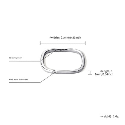 S925 Sterling Silver Square Zirconia Ring | Unisex Solitaire Band | Caratix