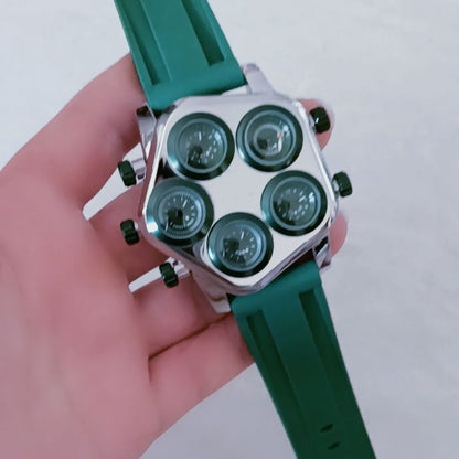 Multi-Time Zone Big Face Watch Silicone Couple Band | Caratix