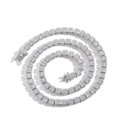 CARÁTIX 4x4mm Square CZ Tennis Chain Necklace – Iced Out Hip Hop Bling Choker for Men & Women | Zircon Cuban Link Jewelry Gift